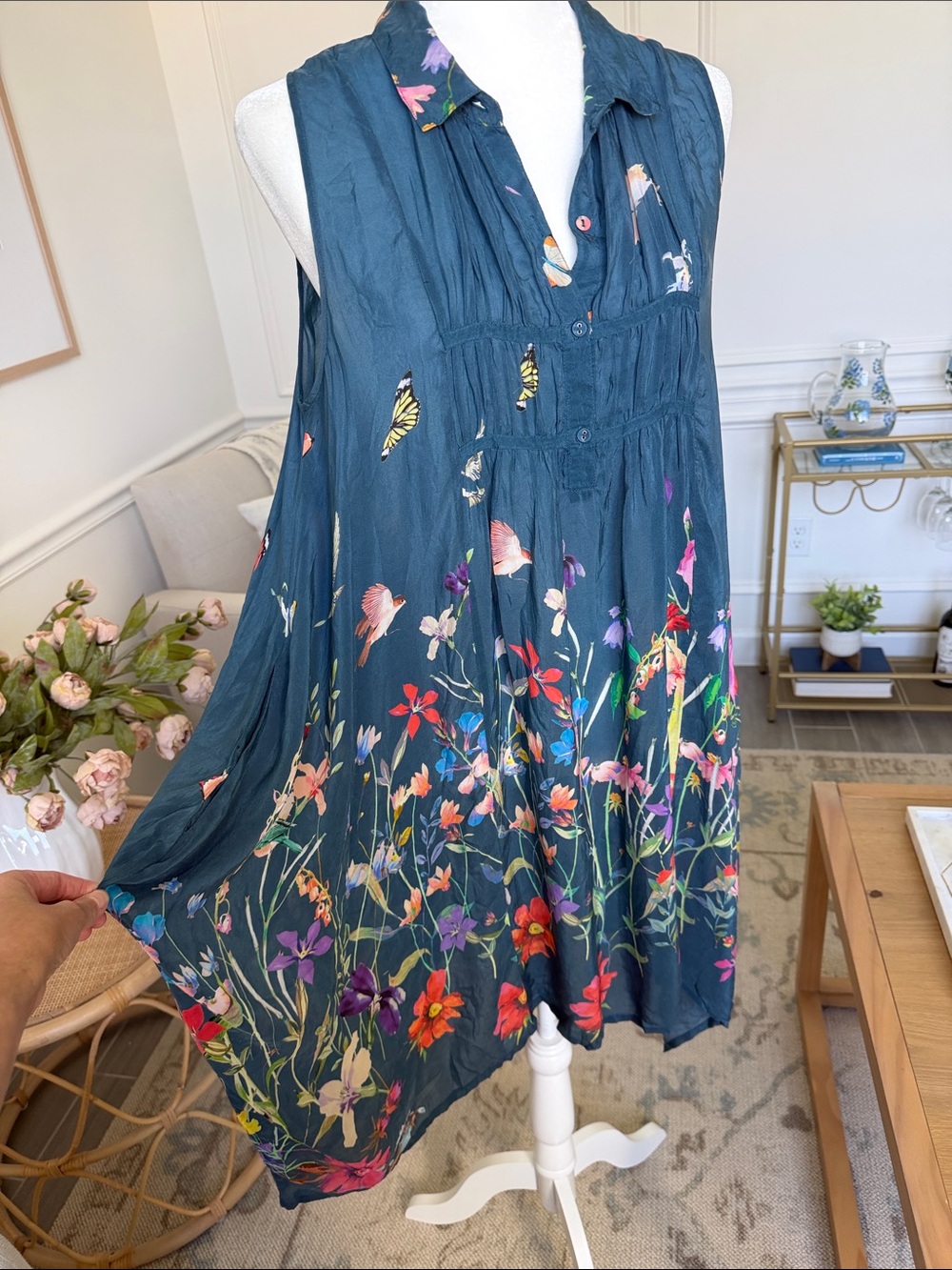 Johnny Was Summy Long Tunic Dress Dark Floral Boho Small - Picture 5 of 14